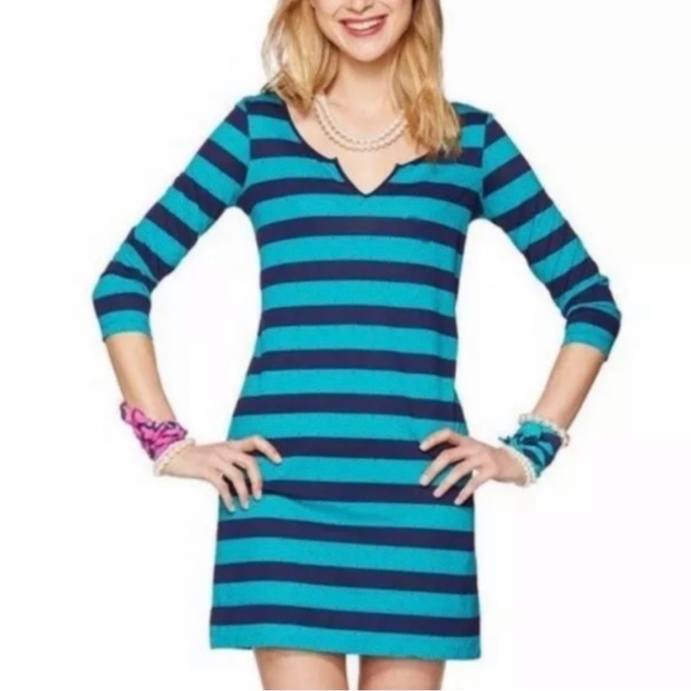 Lilly Pulitzer Gretchen Dress in Blue Polka Dot Stripe Size S